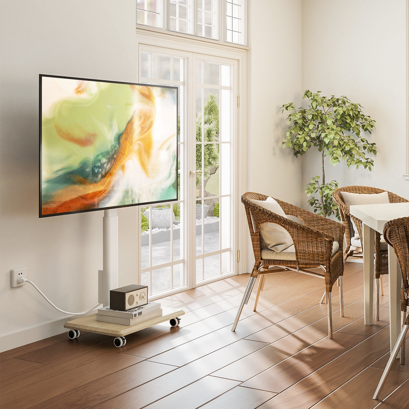 Rfiver Sleek Rolling TV Stand with Power Outlet for 32-70 Inch TVs